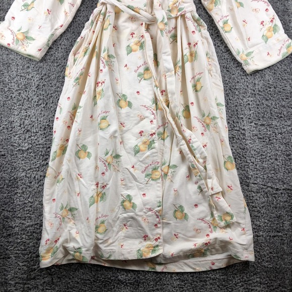 Crabtree & Evelyn Robe Womens Small White Cotton Kimono Belted Lemon Floral - Picture 3 of 13